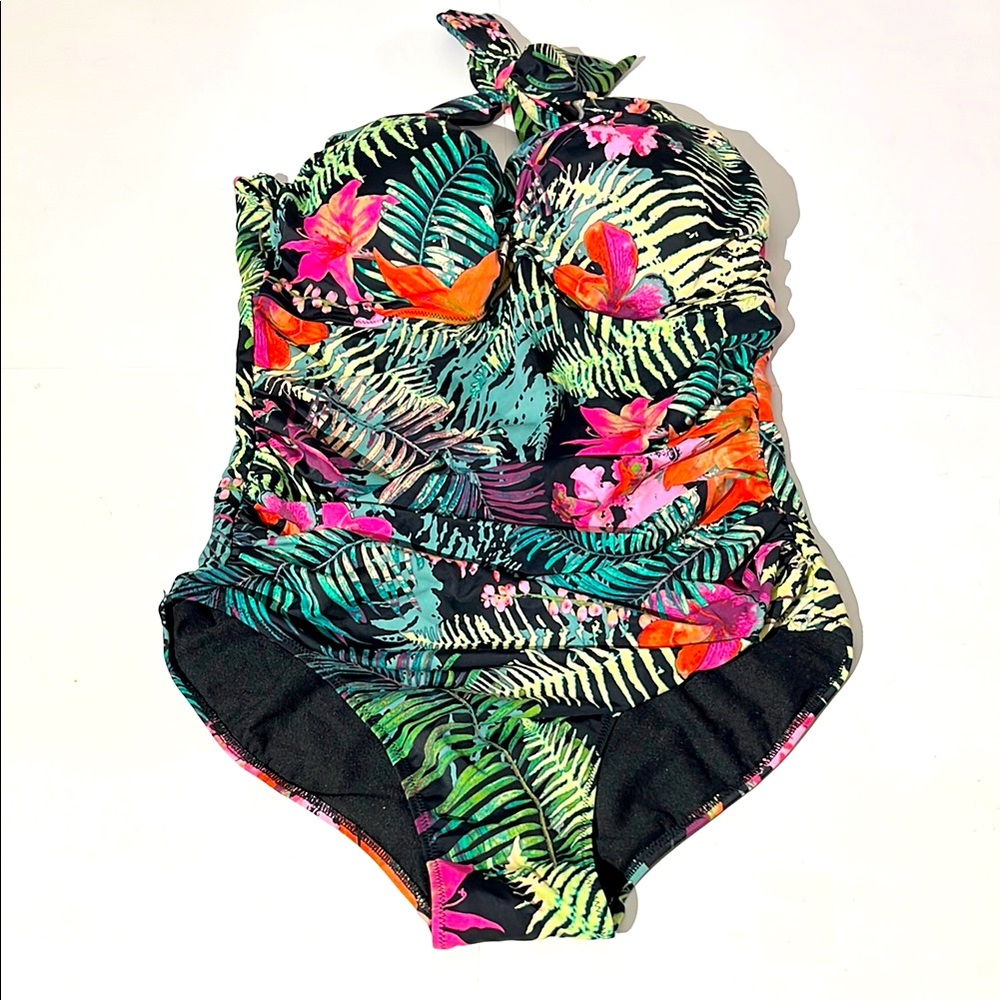 H&M Tropical One Piece Bathing Suit Halter Swimsuit Swimwear Swim sz 16 NEW!